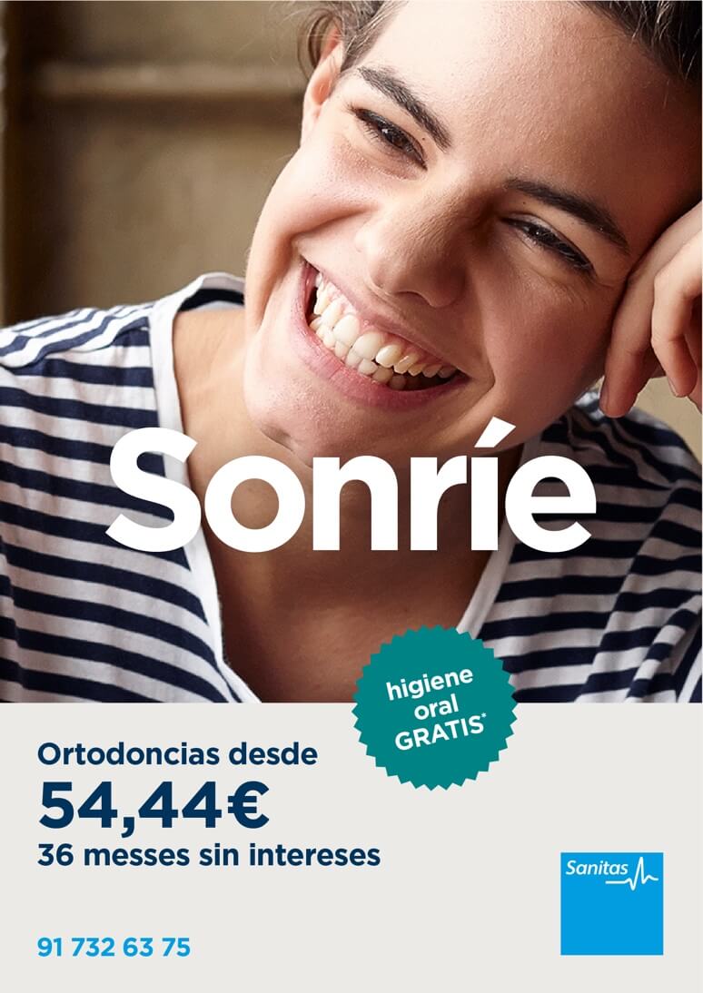 A poster for Bupa Spain with a woman with a big smile saying 'Sonrie'
